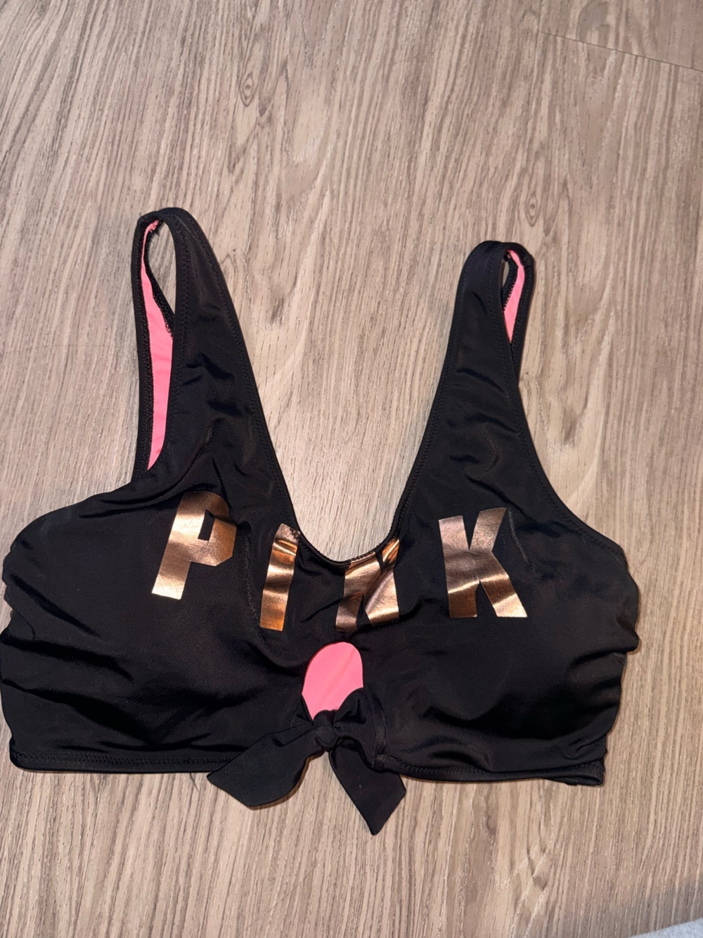 PINK Victoria's Secret black and pink bikini top size medium